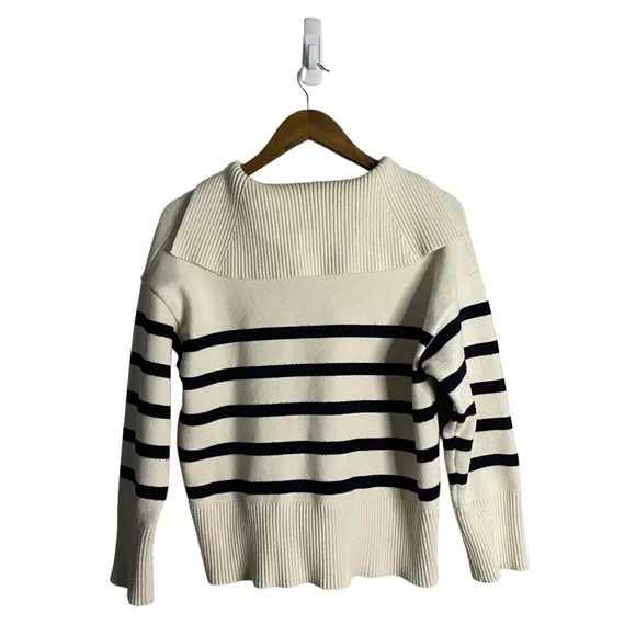 Zara Women's Cream/Navy Striped Sweater - Picture 6 of 8